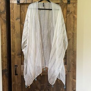 Torrid Swim Kimono Cover Up OS Gauzy Simi Sheer Open Front Color Stripes Tassels